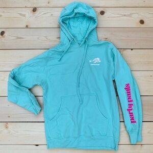 Party Pants Teal Hoodie with Pink Slow Boarding Small